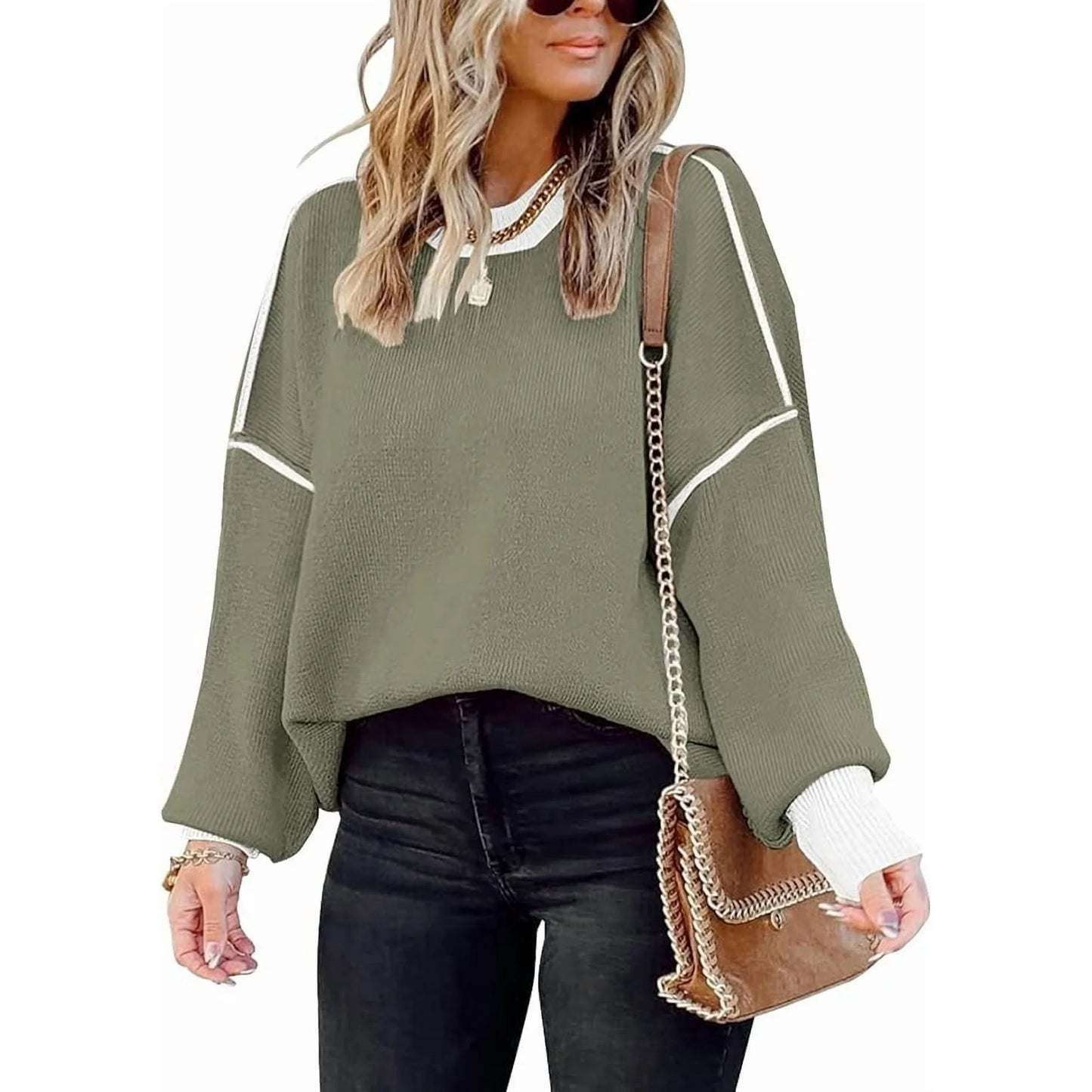 SOMER Womens Oversized Sweaters Fall Fashion Clothes Trendy Batwing Sleeve Colorblock Striped Knit Pullover Tops