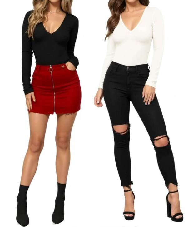 SOMER Body Suit Tummy Control Deep V Neck Long Sleeve Tops Black Bodysuit for Women Clothing