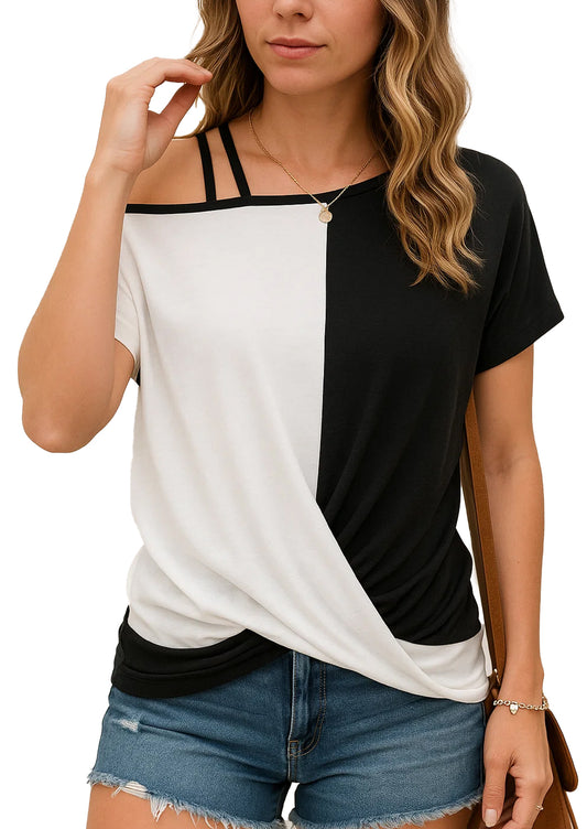SOMER Women's Tops 2025 Off the Shoulder T Shirts for Women Summer Tops Loose Tops Color Block