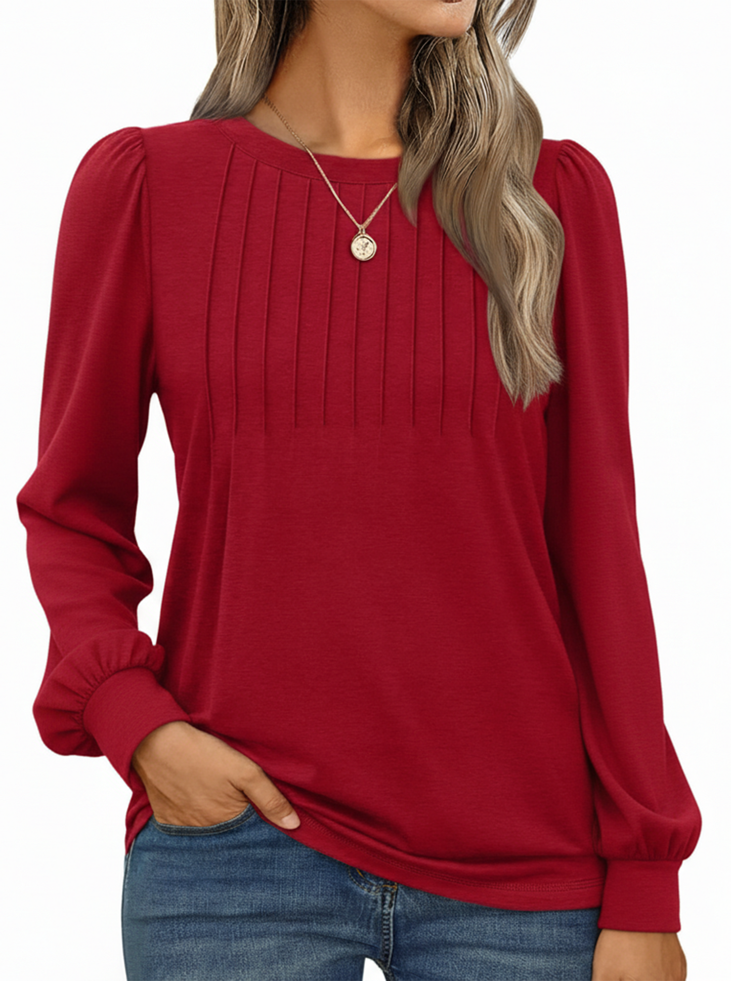 SOMER Womens Tops Long Sleeve Shirts Dressy Casual Blouse Pleated Puff Tunic Tops for Going Out,2025 Fall