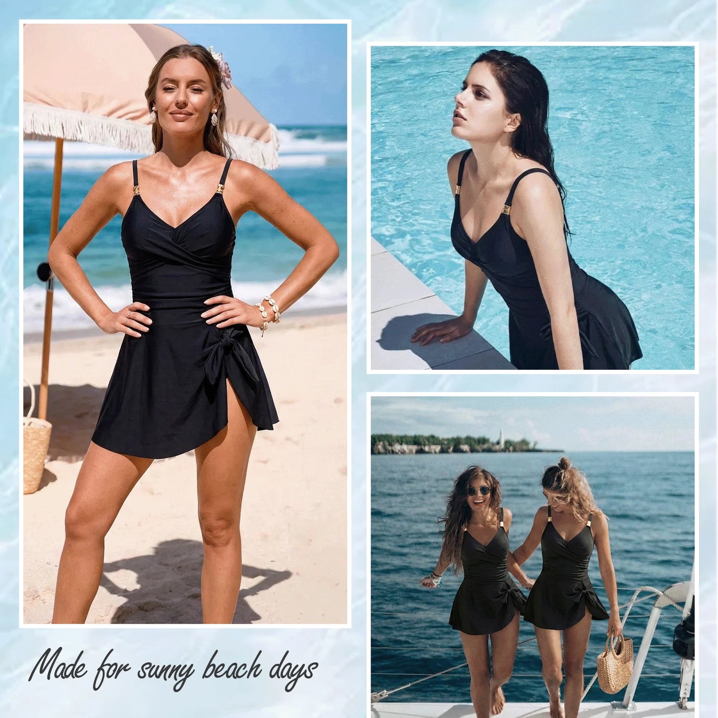 SOMER Women’s One Piece Swimsuit Tummy Control Bathing Suit Metal Tie Knot V Neck Swimdress for Women Elegant Wrap Skirt Swim Suit