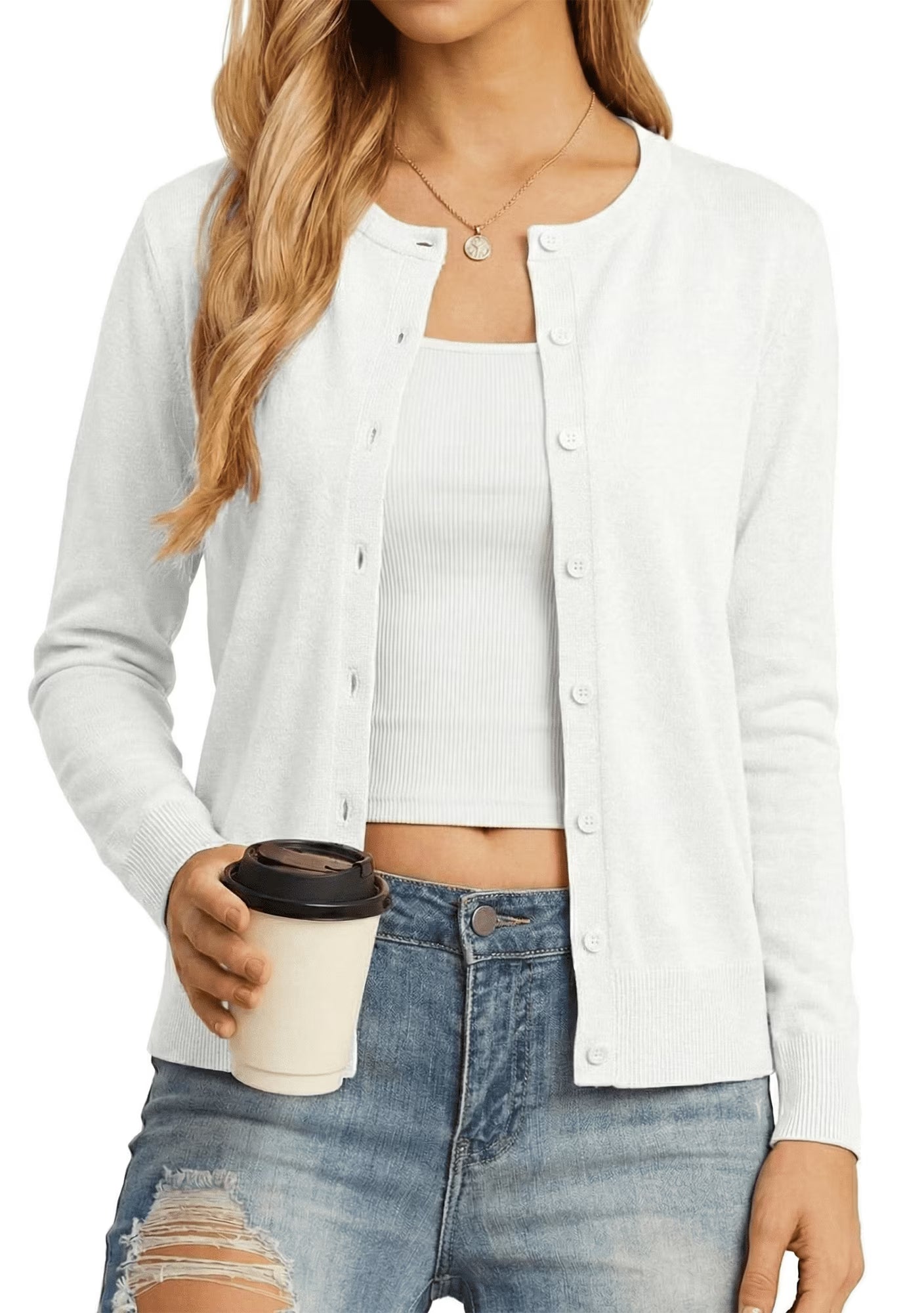Women’s Long Sleeve Open Front Cardigan Casual Lightweight Knit Sweater