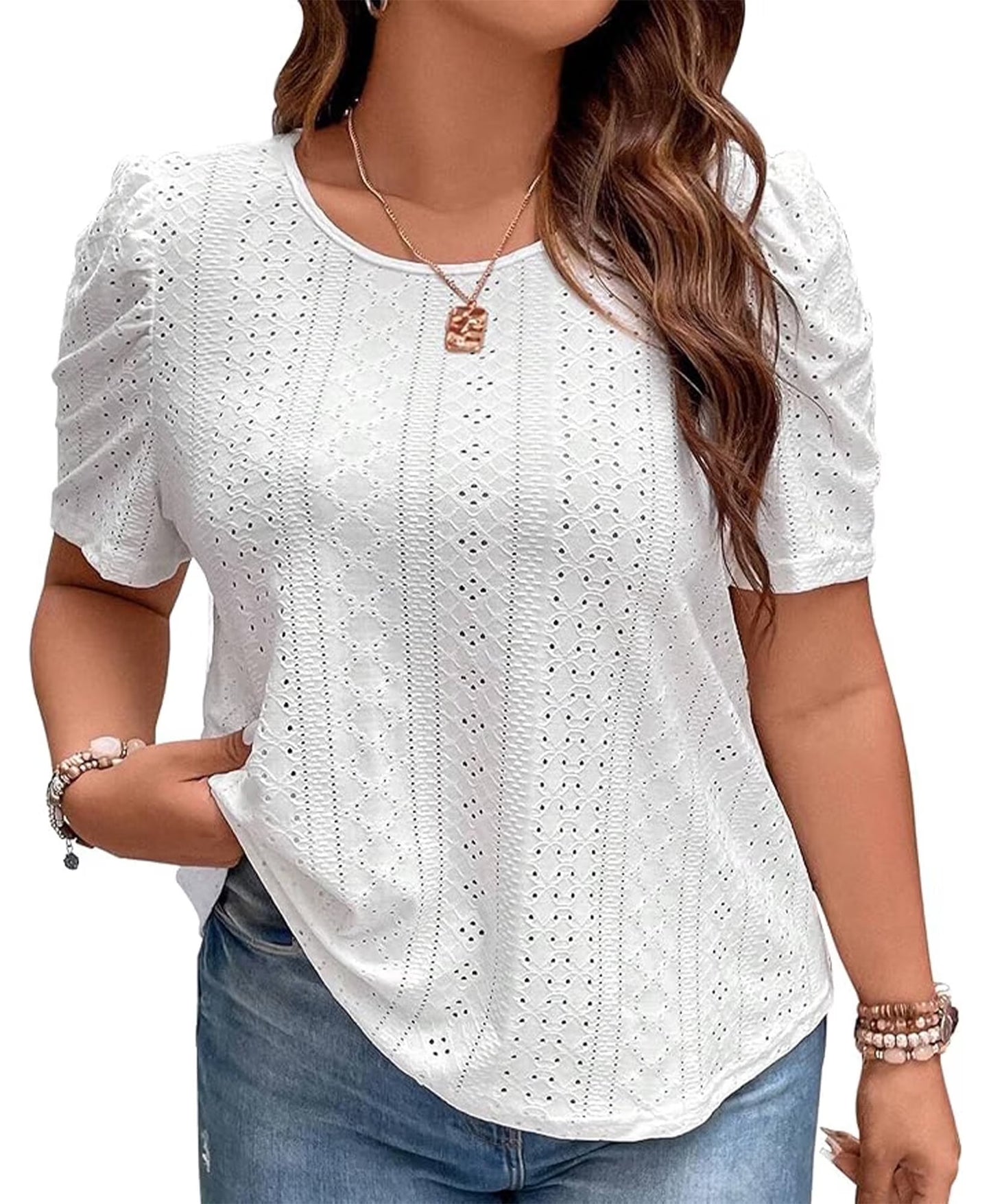 SOMER Plus Size Women Blouses Trendy Eyelet Cute Casual Short Sleeve Tops 2025 Purple