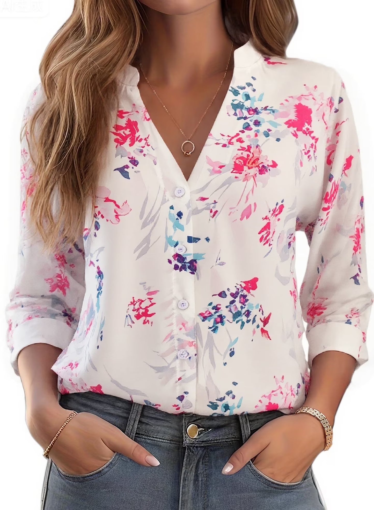 SOMER Button Down Shirts for Womens Tops Blouses for Women Dressy Casual Silky Printed Wrinkle-Resistant Long Sleeve Shirts Trendy Fashion Clothing