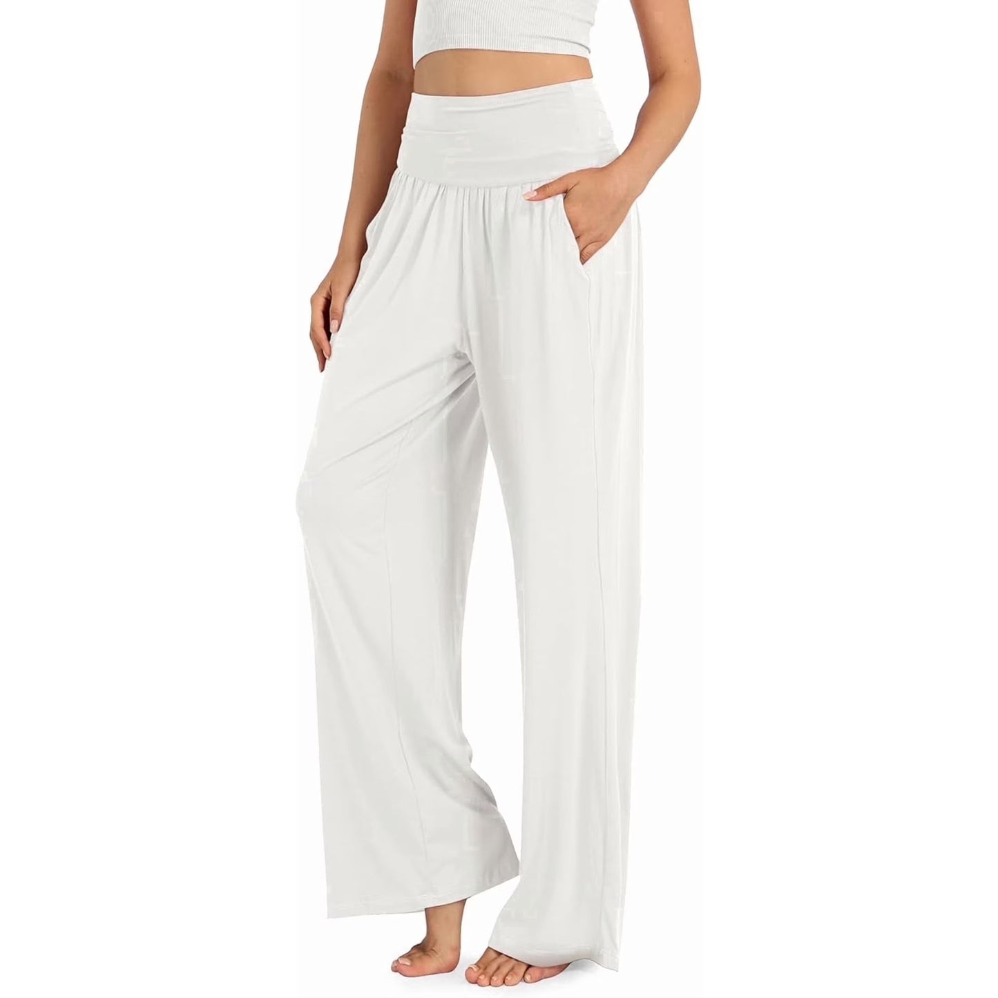 SOMER Wide Leg Pants for Women Cropped Sweatpants Flowy Palazzo Dresses Yoga Pants Athleisure Work Lounge Pants Comfy Casual with Drawstring Pocket Black