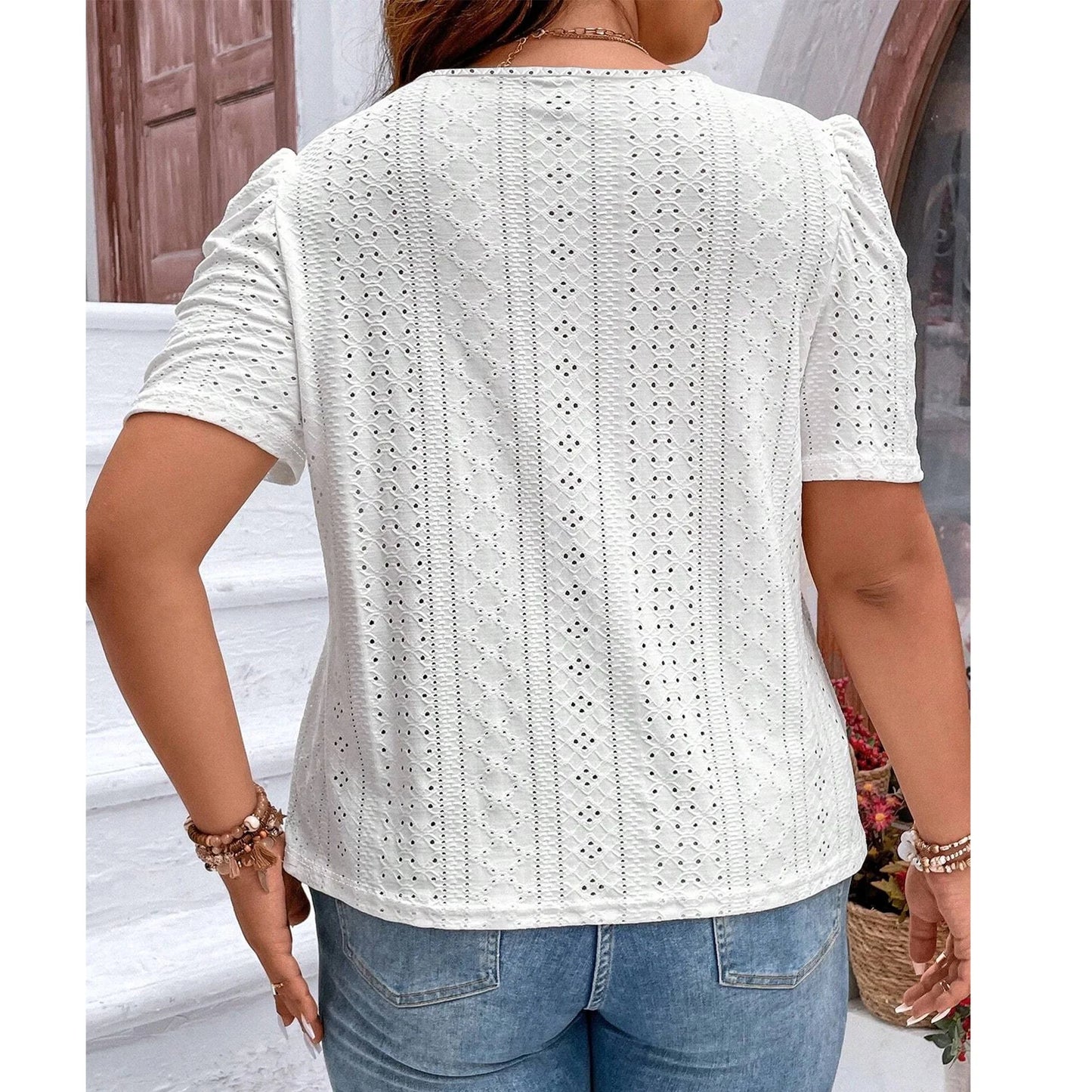 SOMER Plus Size Women Blouses Trendy Eyelet Cute Casual Short Sleeve Tops 2025 Purple