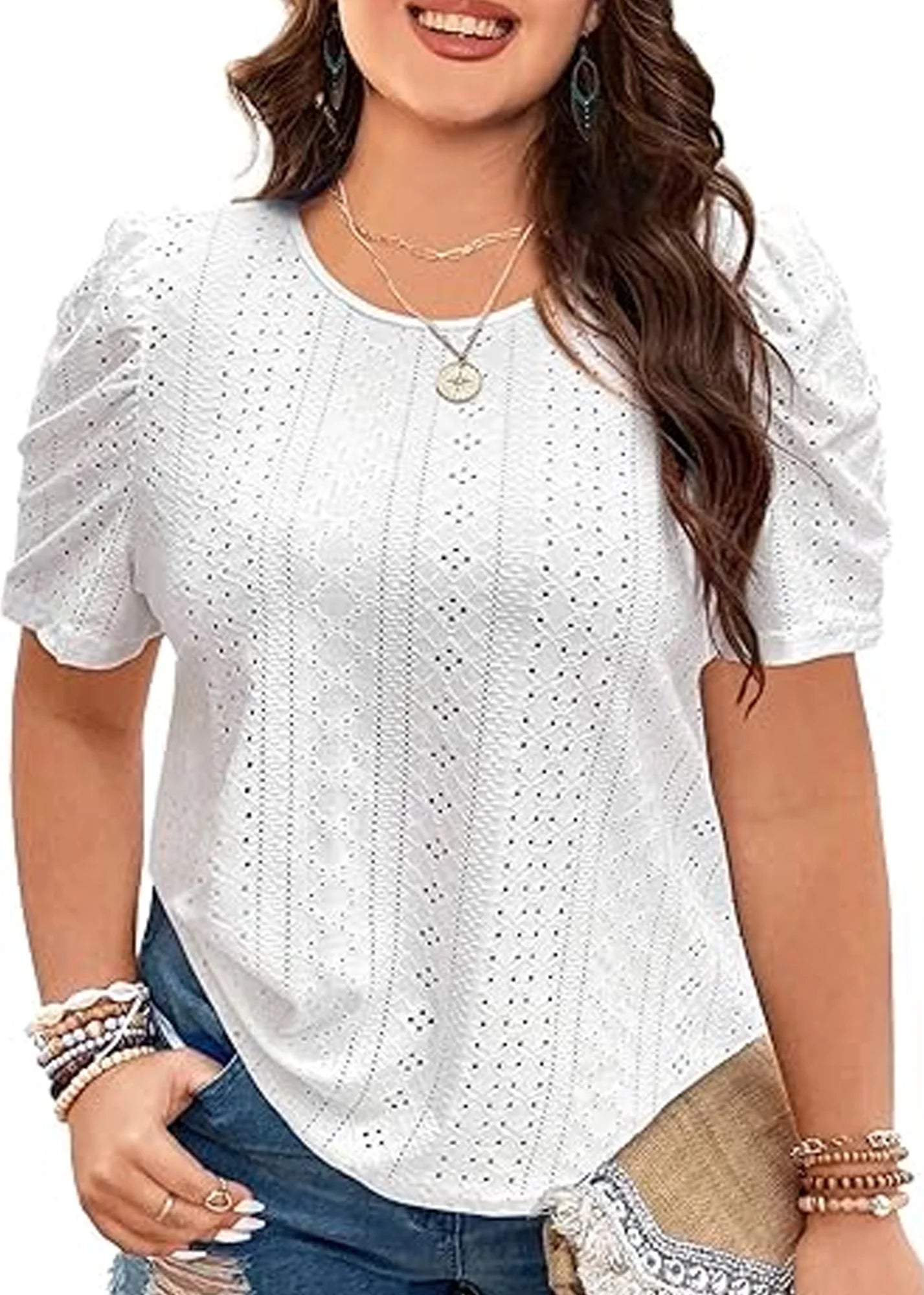 SOMER Plus Size Women Blouses Trendy Eyelet Cute Casual Short Sleeve Tops 2025 Purple