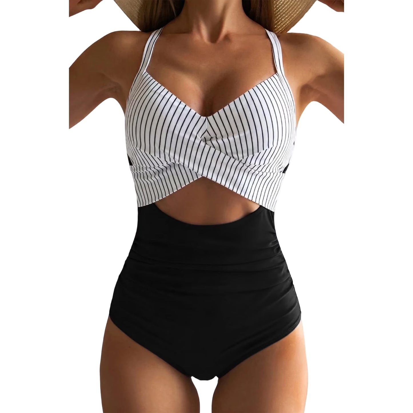 SOMER Women's One Piece Swimsuits Tummy Control Cutout High Waisted Bathing Suit Wrap Tie Back 1 Piece Swimsuit