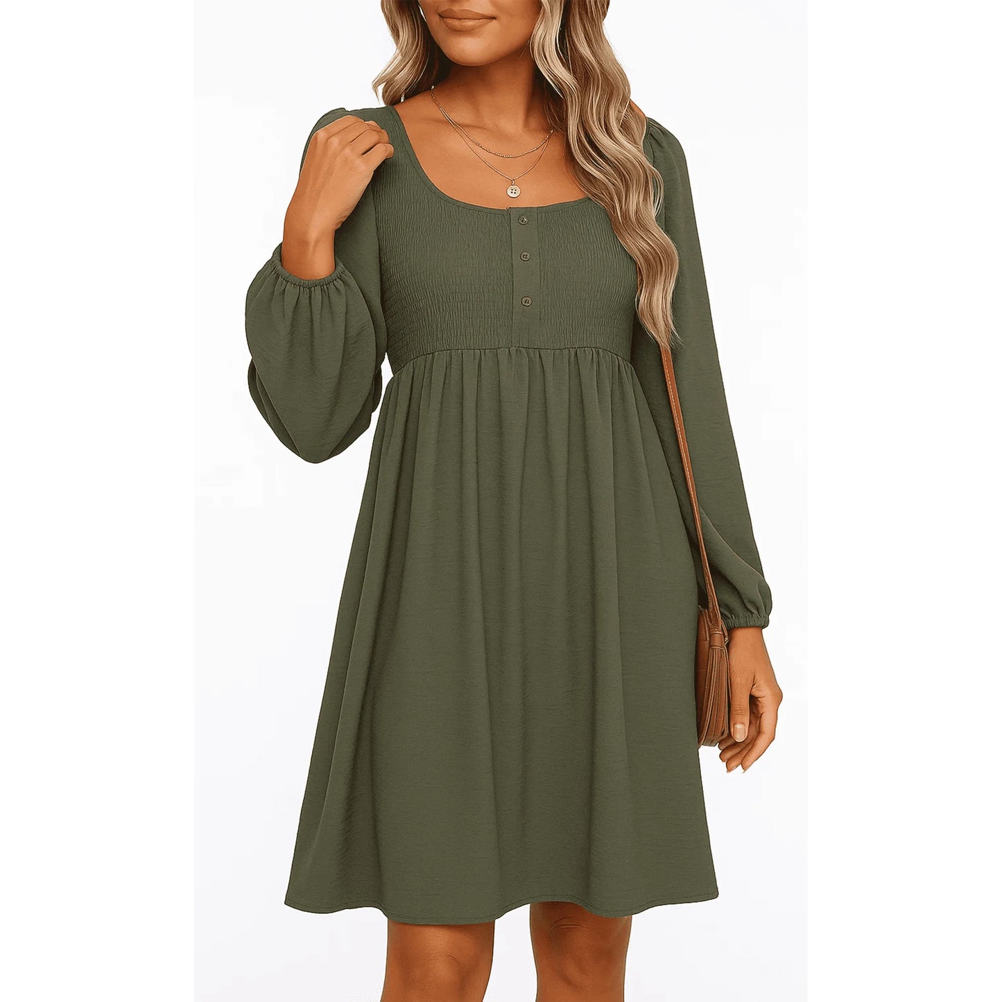 SOMER Casual Dresses for Women, Fall Winter A-Line Midi Dresses for Women 2025 Crewneck Button Up, Cute Long Sleeve Dress for Women