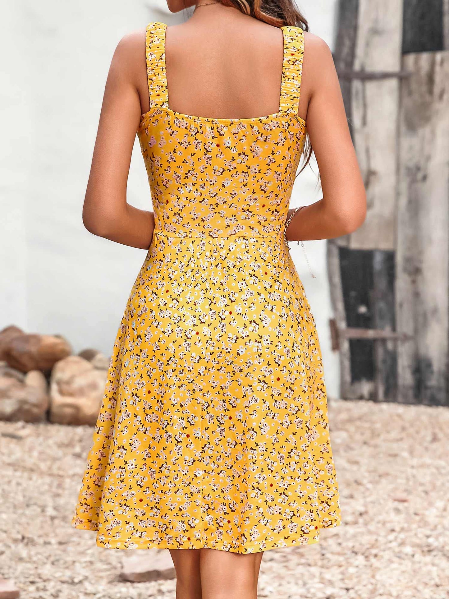 SOMER Women’s Summer Dresses Midi Sundress Square Neck with Pocket Sleeveless Boho High Waist A-Line Flowy Dress Casual Beach Vacation Yellow