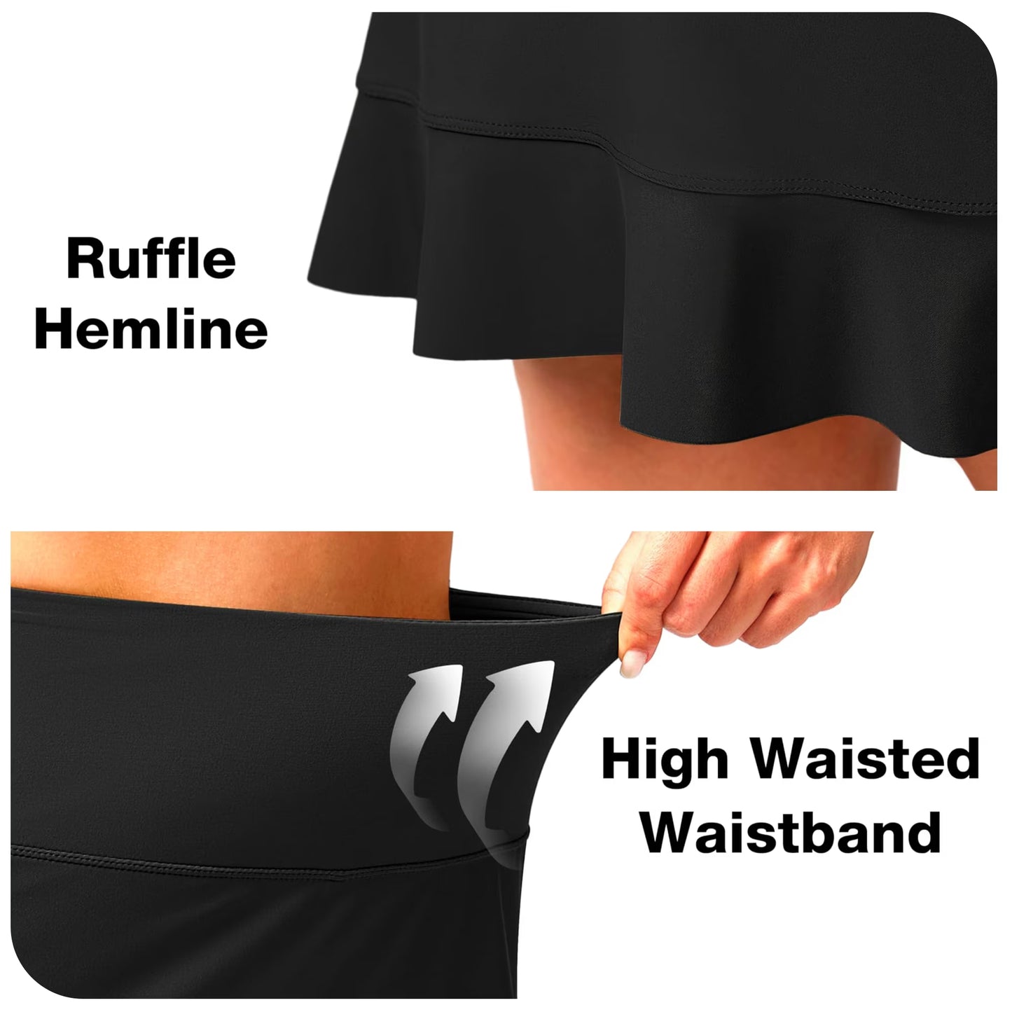 SOMER Women’s Swim Skirt High Waisted with Pocket Ruffle Tummy Control Tankini Bathing Suit Bottoms Black
