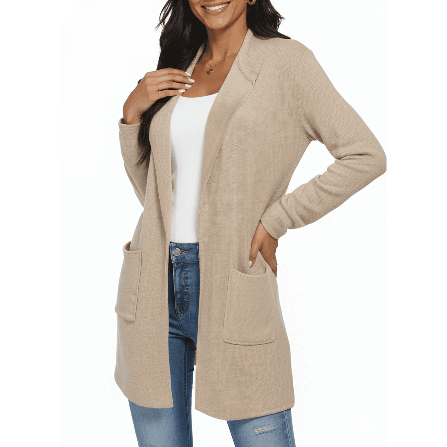 SOMER Cardigan Sweaters for Women Knit Long Sleeve Lightweight Fall Cardigan with Pockets, Casual Women’s Sweater Coat, Khaki