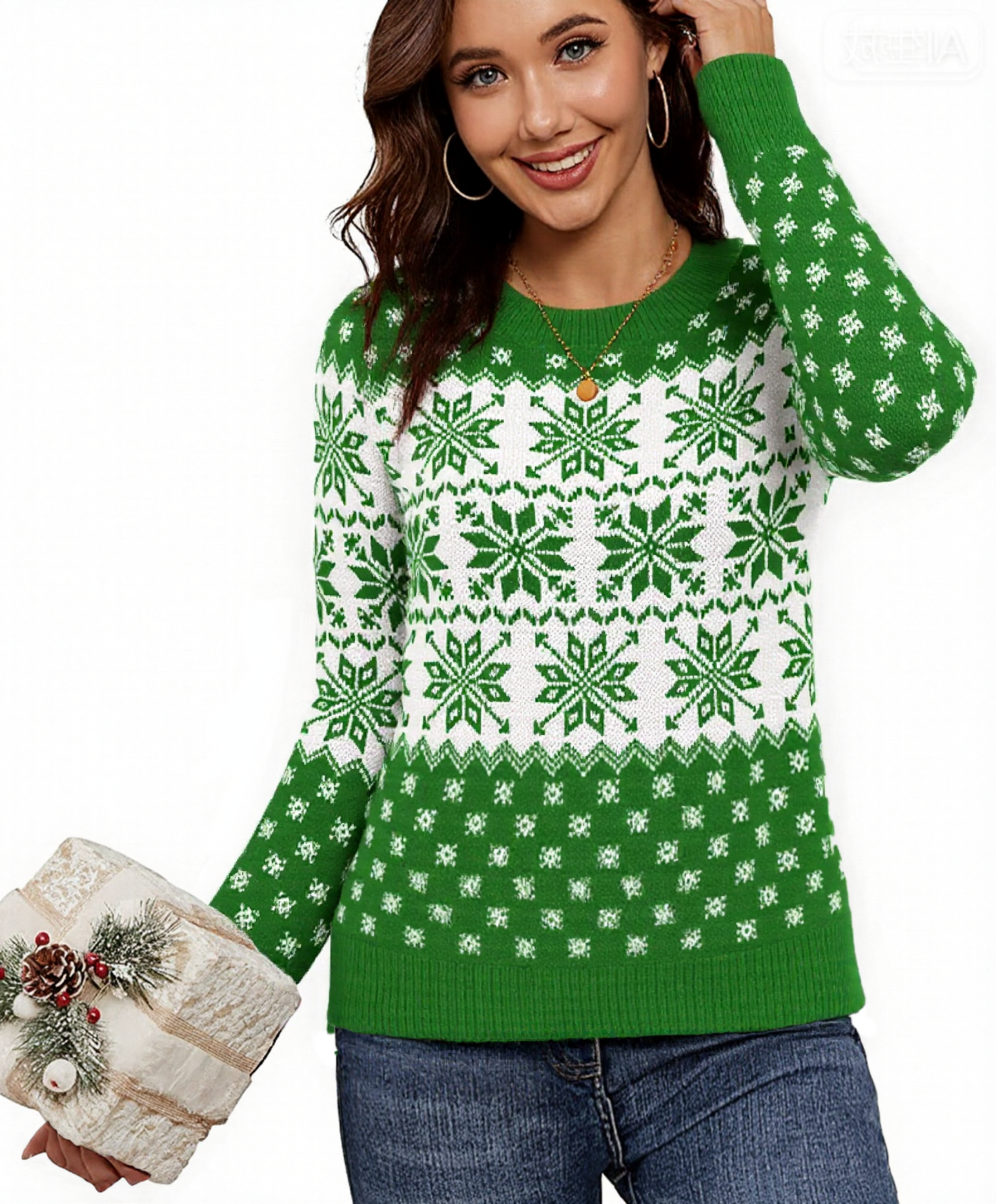 SOMER Women Christmas Sweater Warm Long Sleeve Casual Knitted Pullover Top Xmas Elk Snowflake Reindeer Sweatshirt for Holiday Party New Year