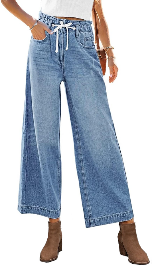 SOMER Wide Leg Jeans for Women Stretch High Wasited Elastic Waist Bell Bottom Baggy Pants