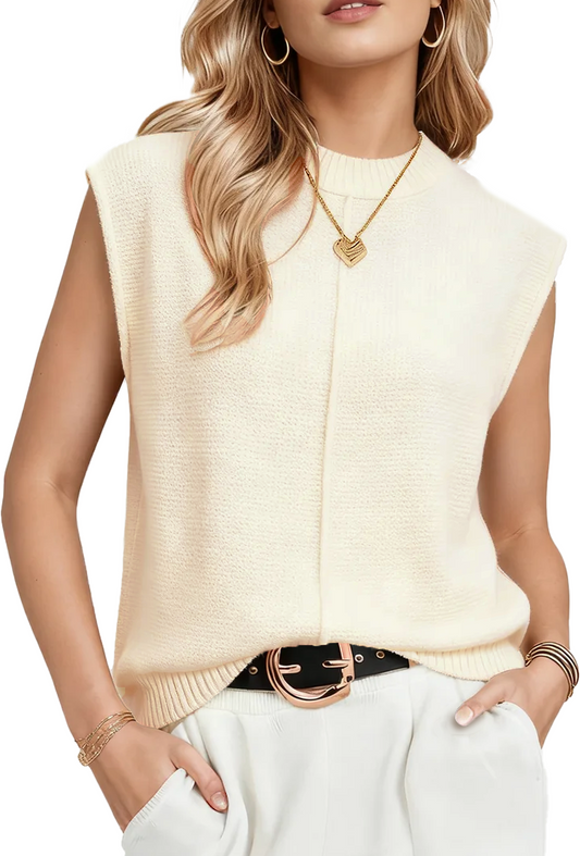 SOMER Sweater Vest Women Sleeveless Sweater Tops for Women Lightweight Casual Crew Neck Loose Fit Knit Apricot 2025