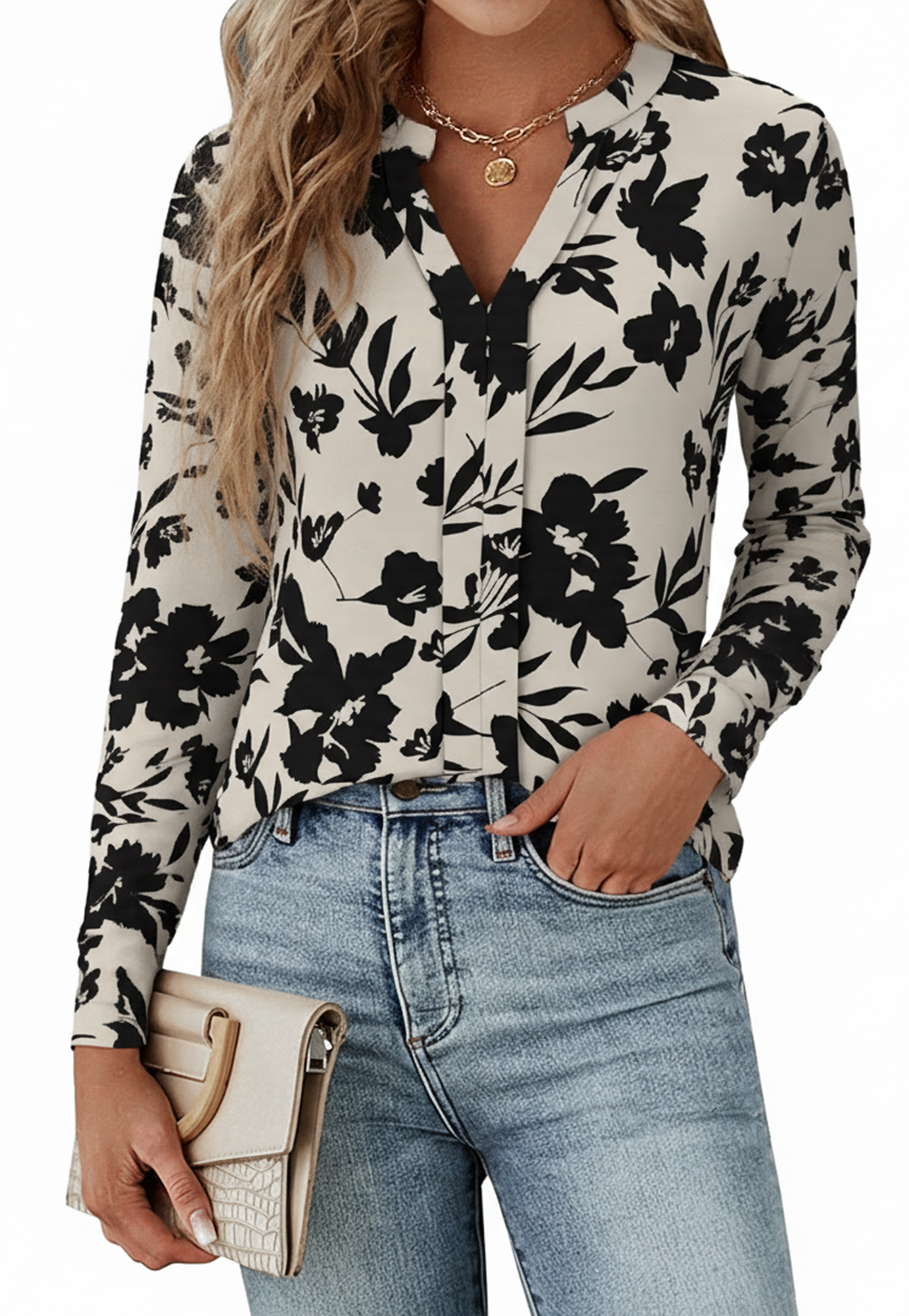 SOMER Blouses for Women Dressy Casual Long Sleeve Shirts Business Casual Outfits for Womens Tops V Neck Silky Trendy Fashion Clothing