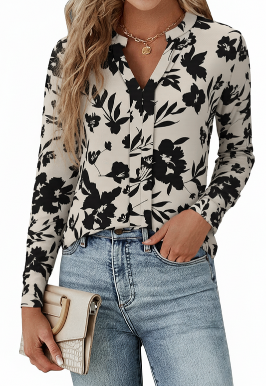 SOMER Blouses for Women Dressy Casual Long Sleeve Shirts Business Casual Outfits for Womens Tops V Neck Silky Trendy Fashion Clothing