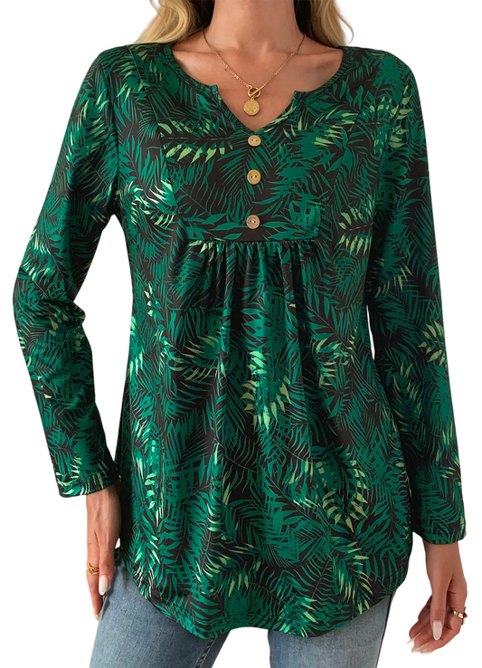 SOMER Womens Floral Tunic Top Casual Pleated Long Sleeve Blouse for Going Out,2025