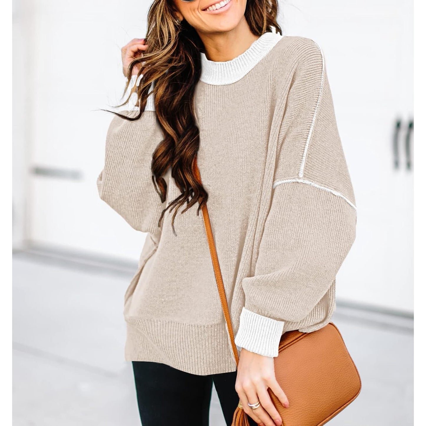 SOMER Womens Oversized Sweaters Fall Fashion Clothes Trendy Batwing Sleeve Colorblock Striped Knit Pullover Tops