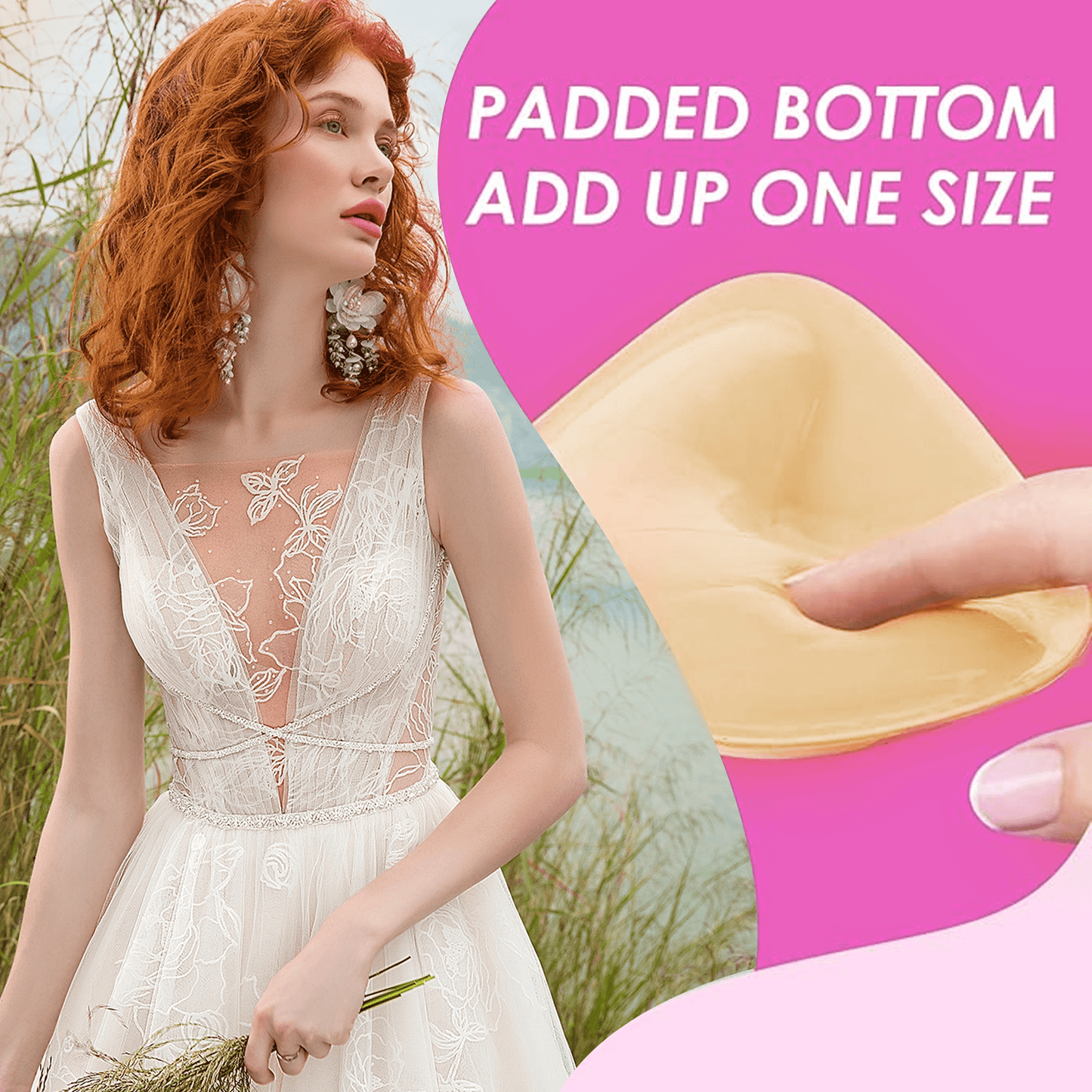 SOMER 2 Pairs Snowy Sticky Bra Inserts Push Up Ultra Boob Inserts Double-Sided Adhesive Pads Bra Beige