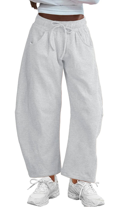 SOMER Women's Barrel Leg Sweatpant Drawstring Elastic Waist Wide Leg Joggers Soft Lounge Pants with Pockets