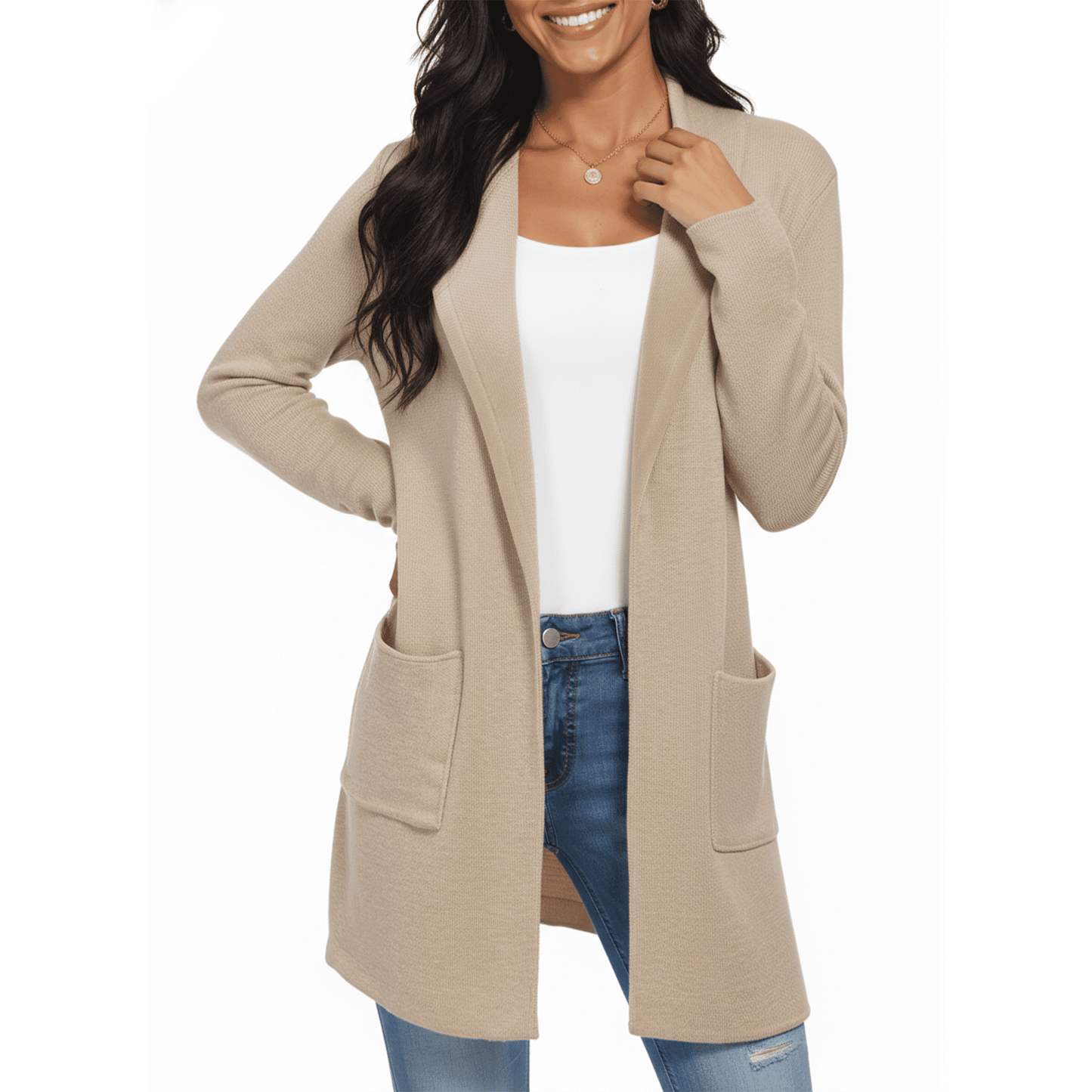 SOMER Cardigan Sweaters for Women Knit Long Sleeve Lightweight Fall Cardigan with Pockets, Casual Women’s Sweater Coat, Khaki