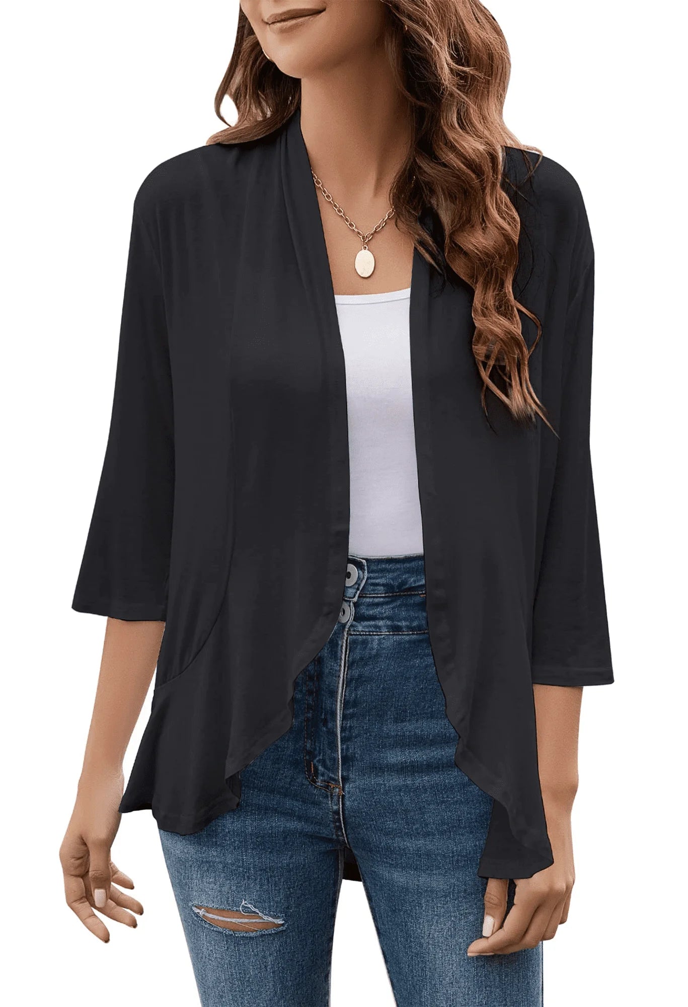 SOMER Women’s Summer Cardigan 3/4 Sleeve Casual Open Front Loose Fit Lightweight Cardigan for Spring Summer 2026 White Black