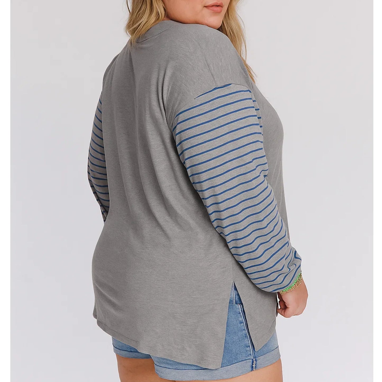 SOMER Women Blouses Plus Size Tops Long Sleeve Trendy Round Crew Neck Casual Color Block Womens Shirts Blouses