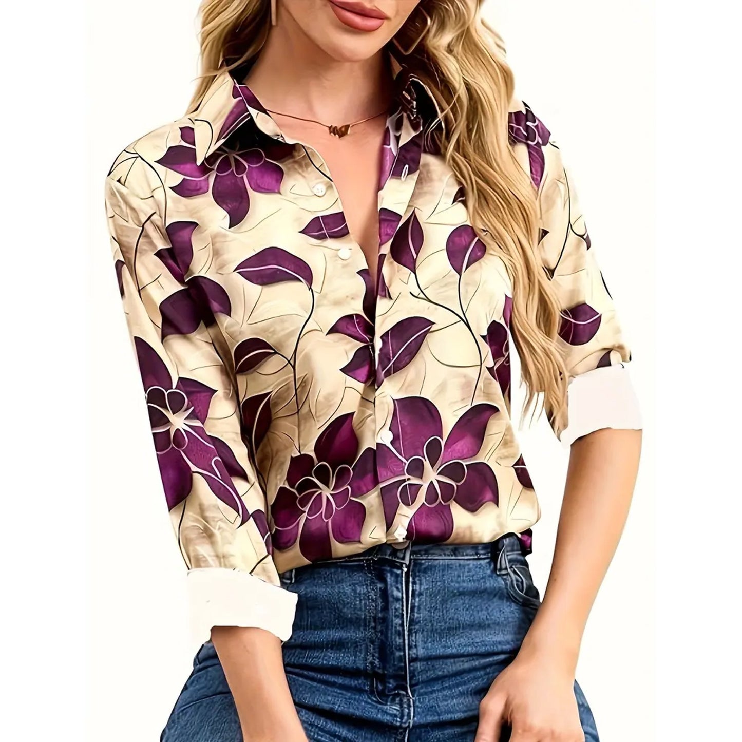 SOMER Women Silky Button Down Shirts Fashion Printed Wrinkle-Resistant Long Sleeve Blouse Dressy Casual Tops