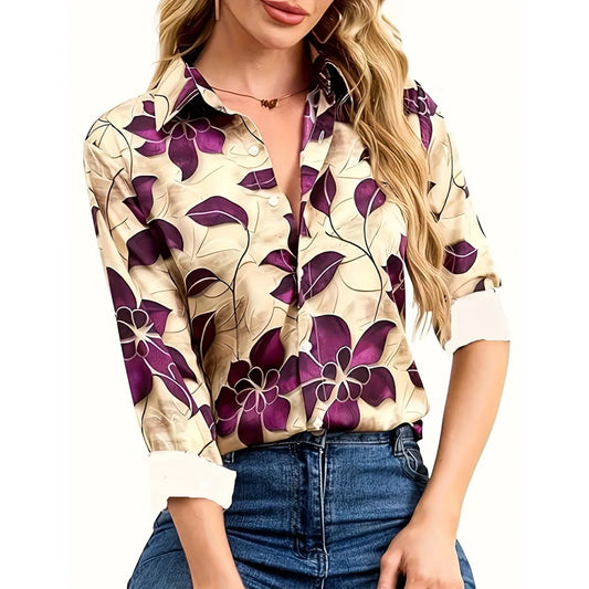 SOMER Button Down Shirts for Womens Tops Blouses for Women Dressy Casual Silky Printed Wrinkle-Resistant Long Sleeve Shirts Trendy Fashion Clothing