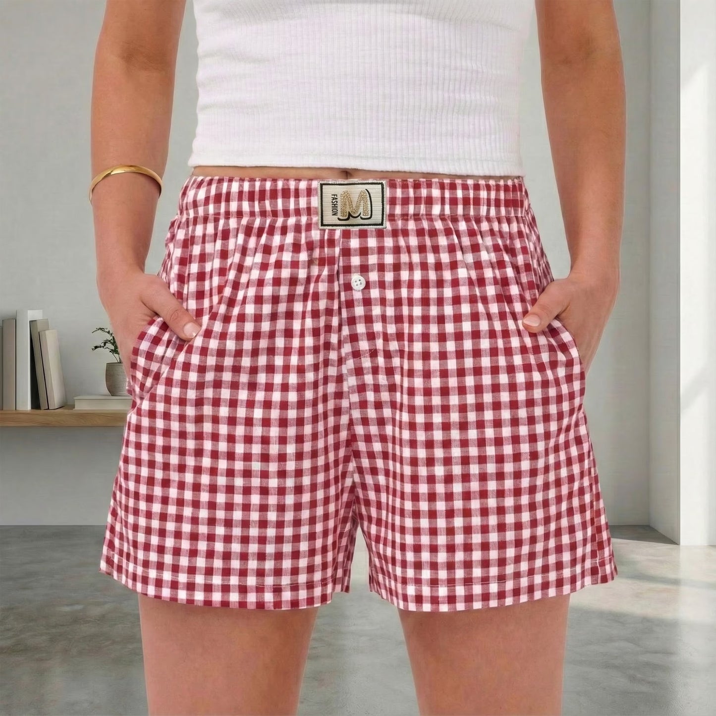 SOMER Women’s Pajama Shorts Gingham Plaid Boxer Lounge Sleep Shorts Casual Bottoms 2026 Summer XL