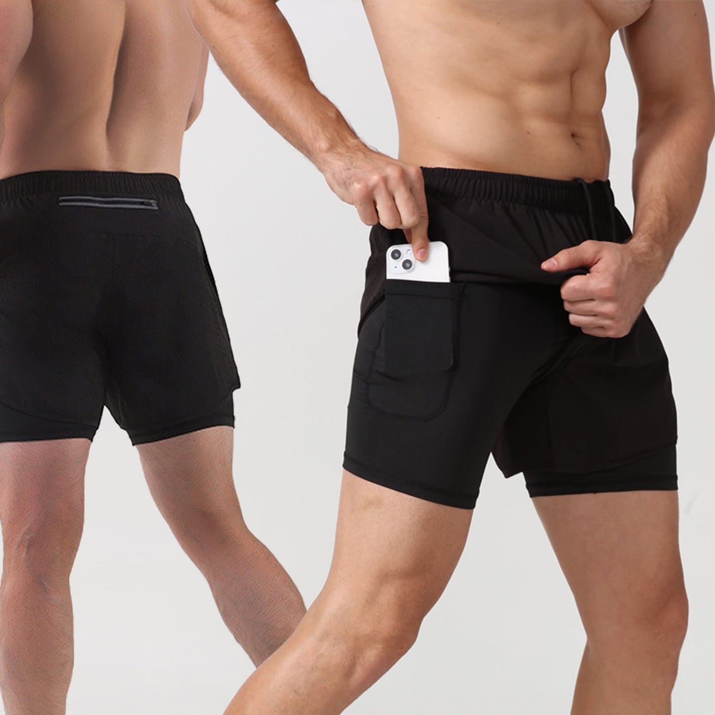 SOMER Mens Shorts 2 in 1 Gym Shorts Quick Dry Running Shorts for Men with Zipper Pockets and Drawstring Black Athletic Workout