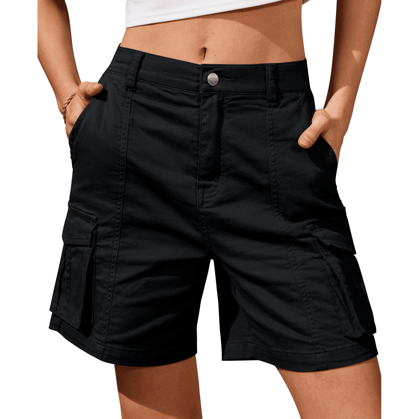 SOMER Bermuda Shorts for Women Elastic Waist Cargo Shorts with 6 Pockets Green Shorts Hiking for Summer Casual