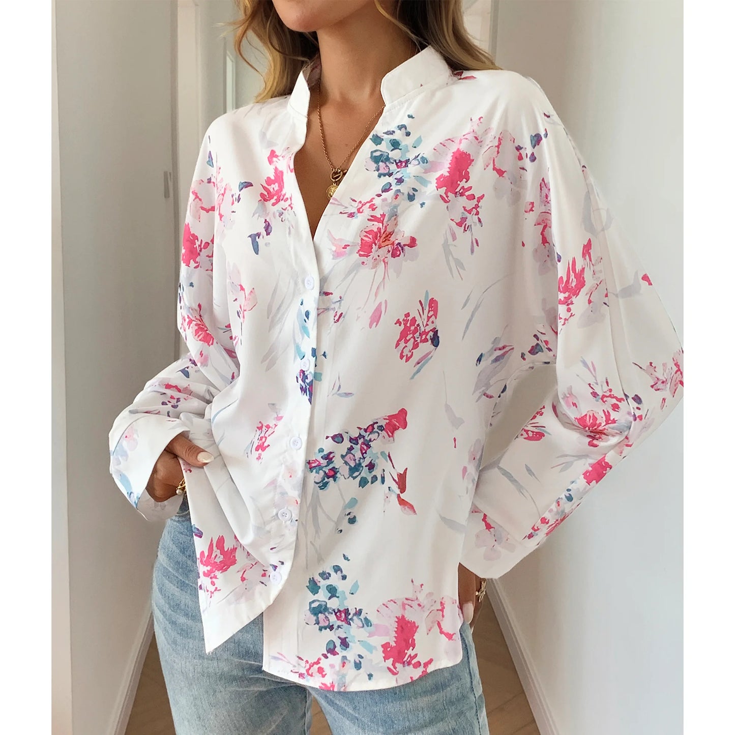 SOMER Button Down Shirts for Women Blouses for Women Dressy Casual V Neck Silky Printed Wrinkle-Resistant Long Sleeve Tops Trendy Early Fall Fashion 2025