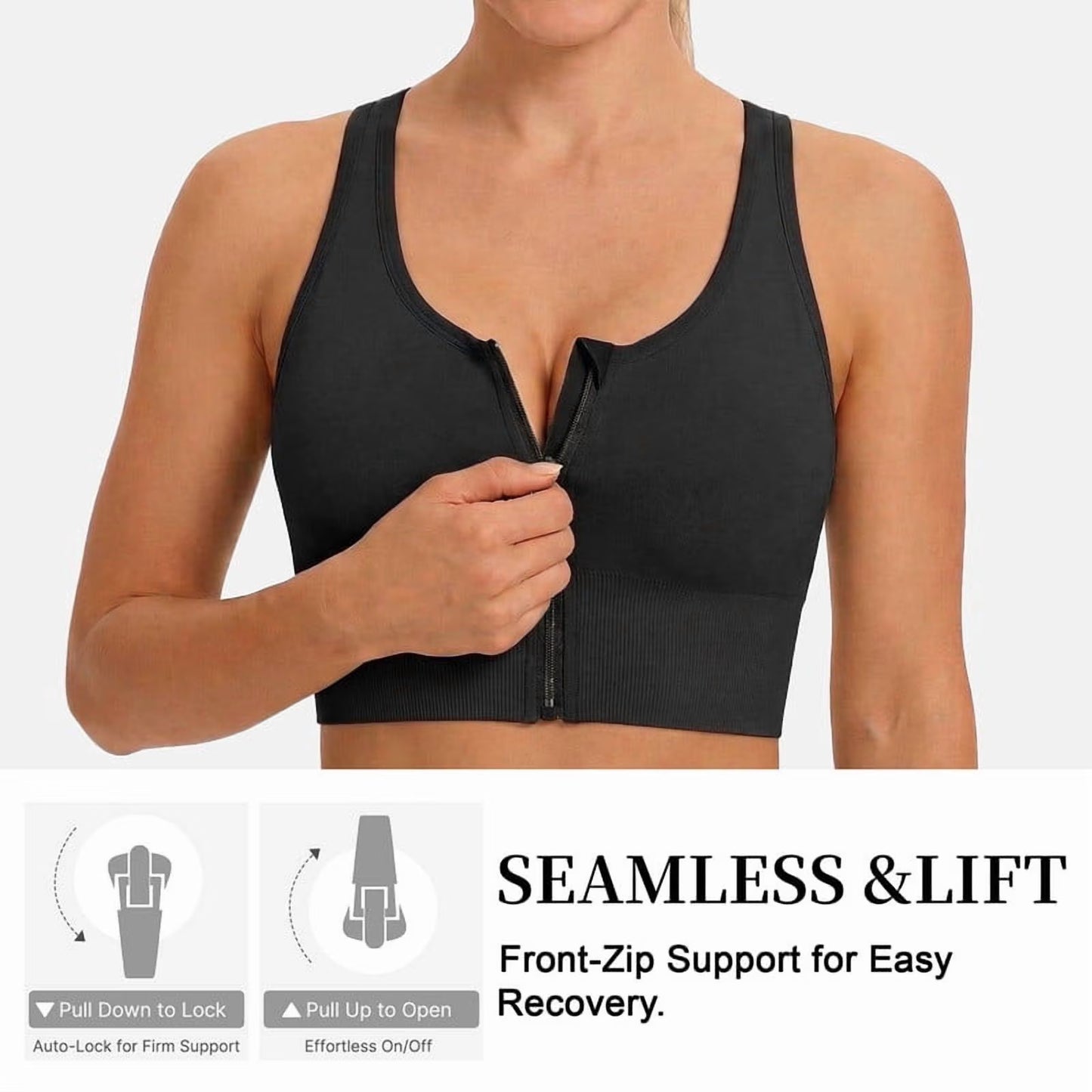SOMER Women's Sports Bras Zip Front High Support Wireless Padded Strappy Athletic Yoga Workout Bra