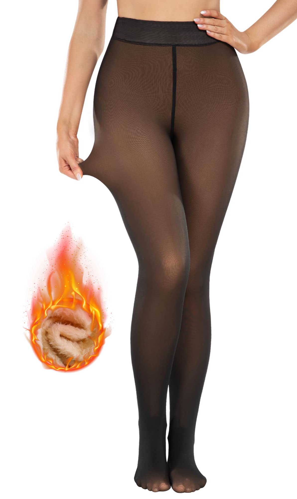 SOMER Fleece Lined Tights Women Thermal Thick Pantyhose Warm Fake Translucent Leggings for Women in Winter,Brown