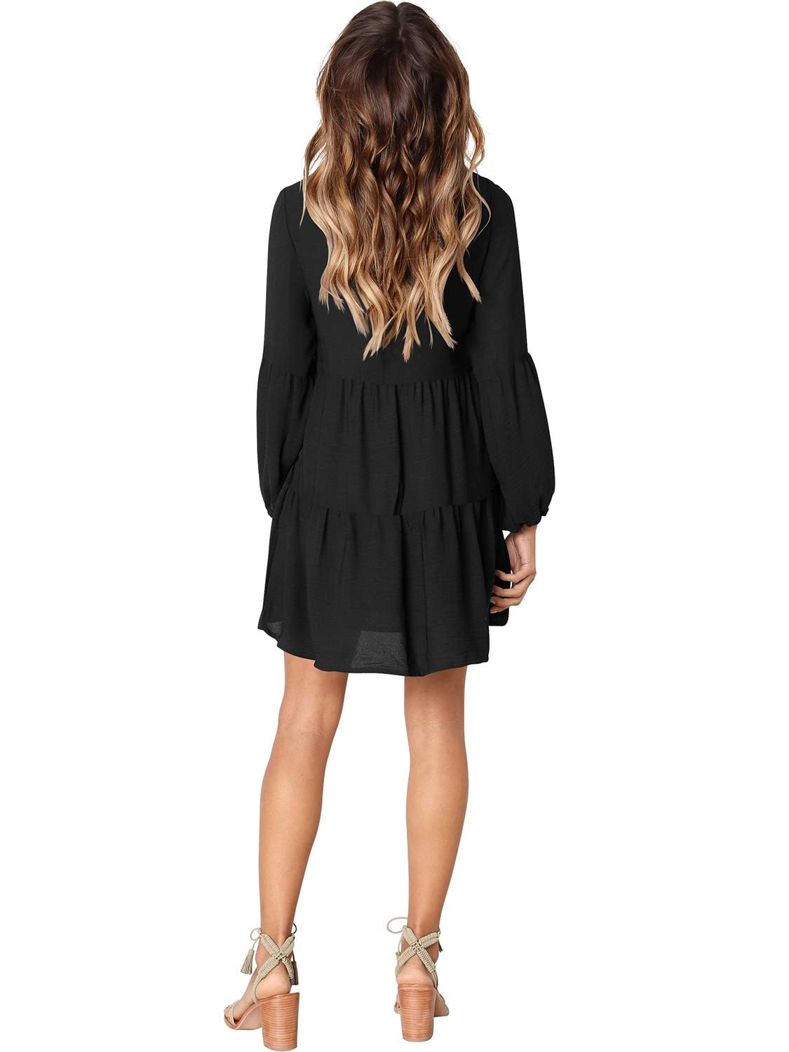 SOMER Dresses for Women V Neck Mini Long Sleeve Fashion Casual Loose Flowing Cute Short Dress with Pocket Black Fall 2025