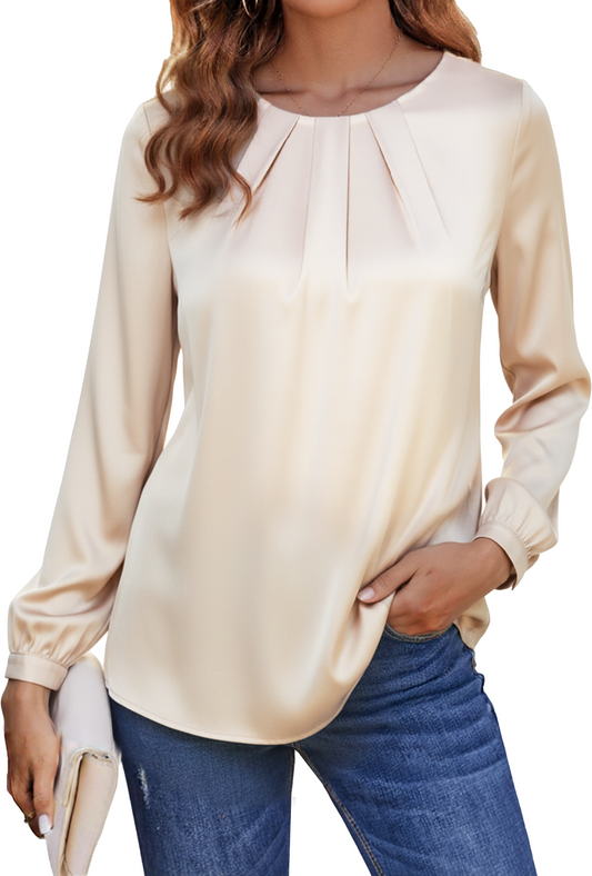SOMER Women Blouse Pleated Tops for women trendy Business Dressy business Casual long sleeve tops for women fall tops Apricot