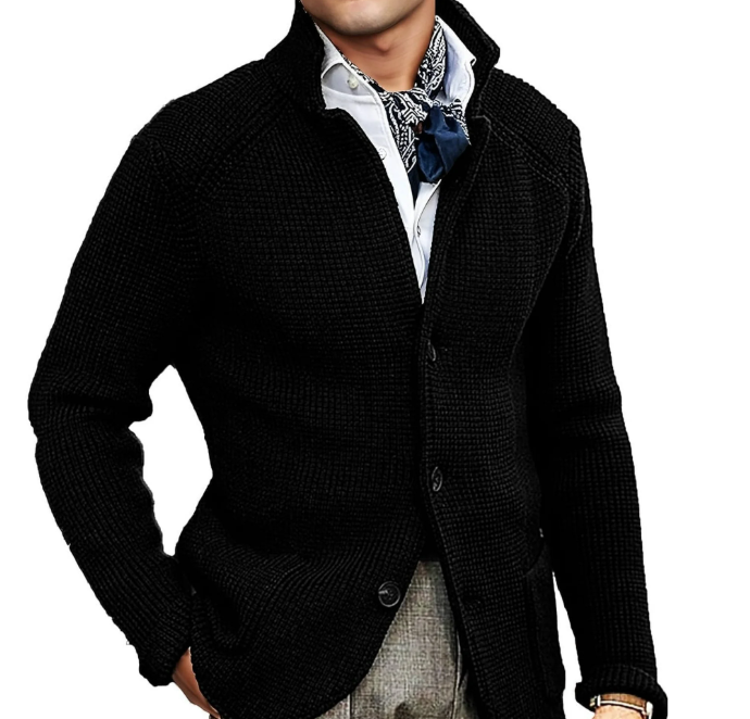 SOMER Men's Cardigan Sweater Jackets Long Sleeve Knitted Stand Collar Cable Button Loose Casual Sweaters with Pockets