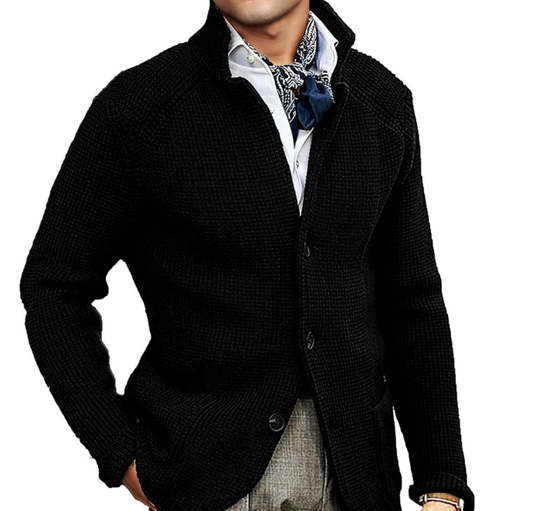 SOMER Men's Cardigan Sweater Jackets Long Sleeve Knitted Stand Collar Cable Button Loose Casual Sweaters with Pockets