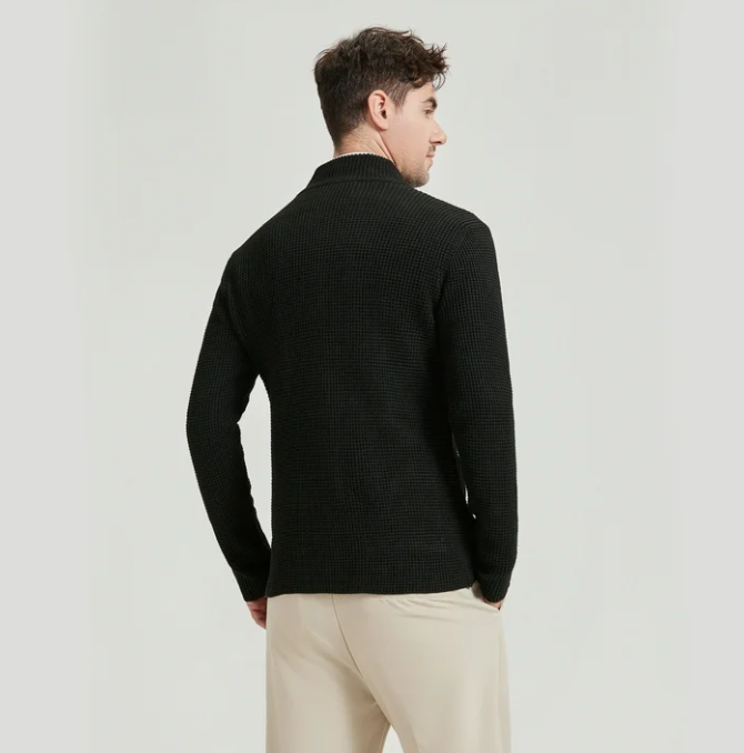 SOMER Men's Cardigan Sweater Jackets Long Sleeve Knitted Stand Collar Cable Button Loose Casual Sweaters with Pockets