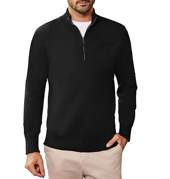 SOMER Men's Sweater Quarter Zip Mock Neck Sweaters for Men Slim Fit Long Sleeve Pullover Sweatshirts for Men Casual Lightweight Polo