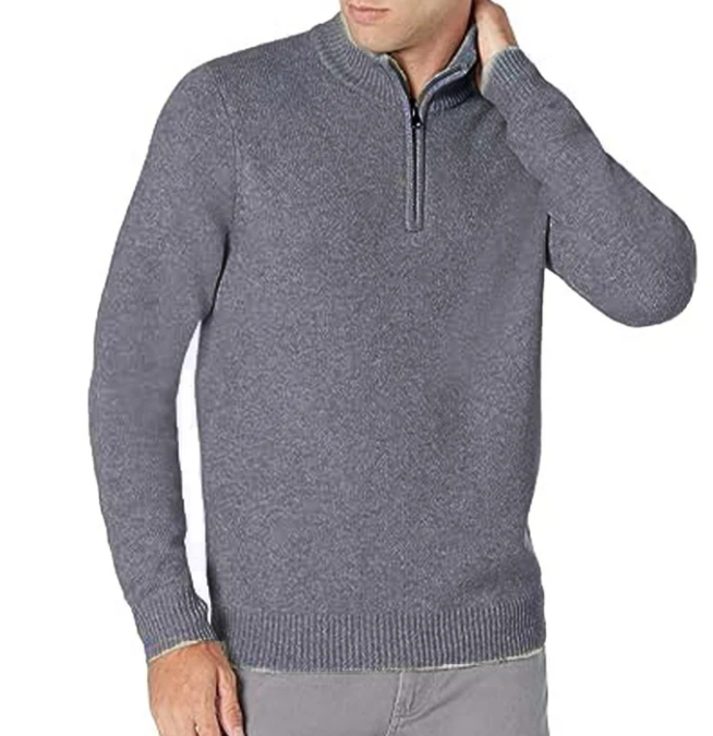 SOMER Men's Sweater Quarter Zip Mock Neck Sweaters for Men Slim Fit Long Sleeve Pullover Sweatshirts for Men Casual Lightweight Polo