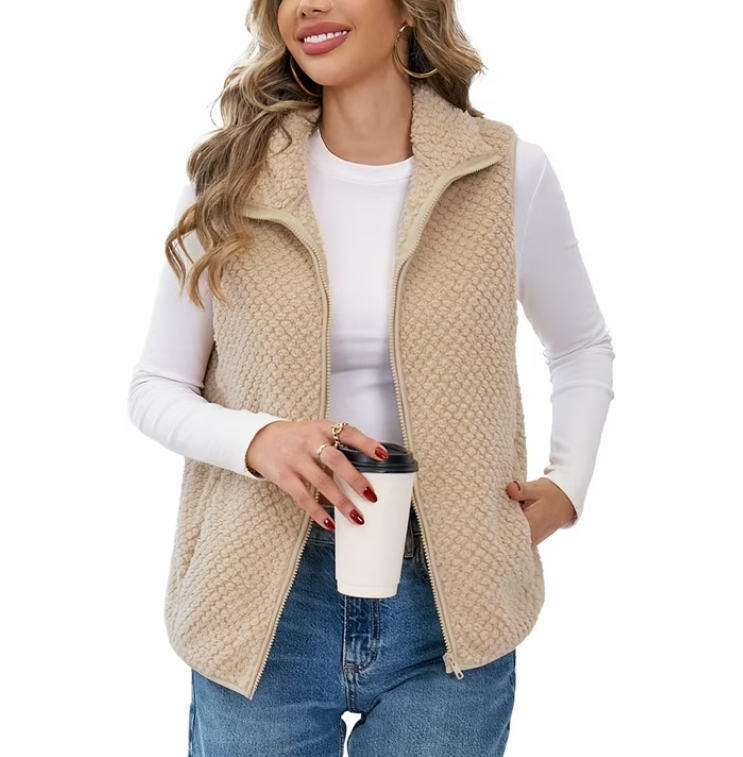 SOMER Women's Cozy Fuzzy Fleece Vest Sherpa Sleeveless Zipper Jacket Warm Lightweight Outerwear with Pocket