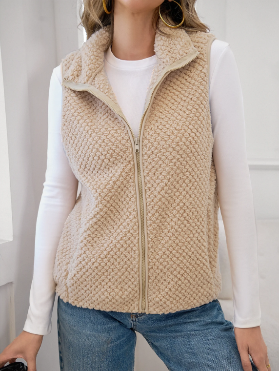 SOMER Women's Cozy Fuzzy Fleece Vest Sherpa Sleeveless Zipper Jacket Warm Lightweight Outerwear with Pocket
