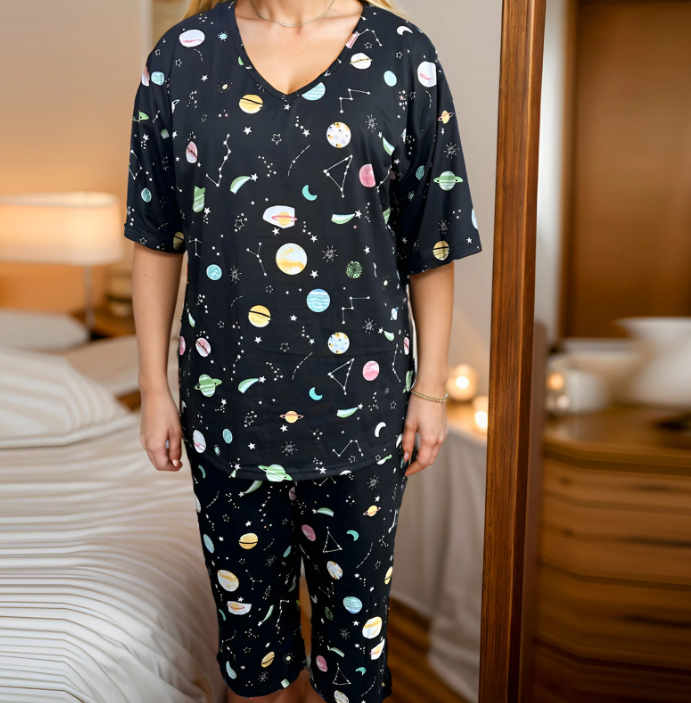 SOMER Womens Pajama Sets Cotton Pj Set Short Sleeve Top With Capri Pants Sleepwear 2 Piece Lounge Set