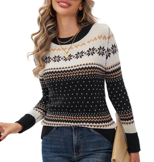 SOMER Women's Pullover Sweater Casual Crewneck Long Sleeve Knit Winter Warm Printed Holiday Patterned Jumper Tops