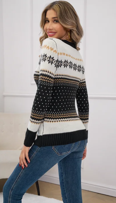 SOMER Women's Pullover Sweater Casual Crewneck Long Sleeve Knit Winter Warm Printed Holiday Patterned Jumper Tops