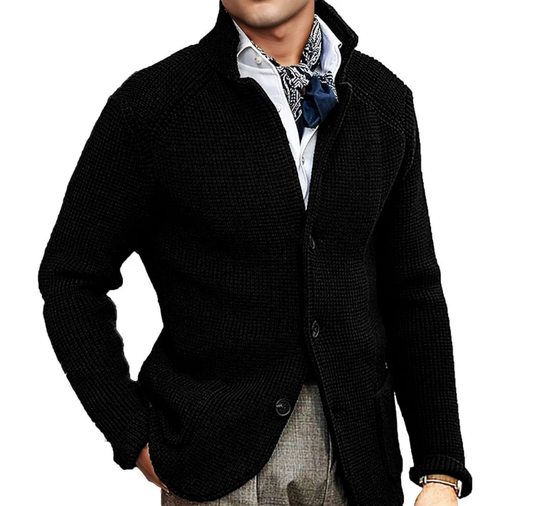 SOMER Men's Cardigan Sweater Jackets Long Sleeve Knitted Stand Collar Cable Button Loose Casual Sweaters with Pockets