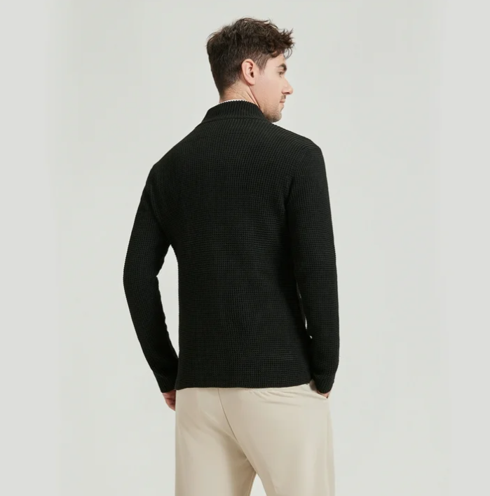 SOMER Men's Cardigan Sweater Jackets Long Sleeve Knitted Stand Collar Cable Button Loose Casual Sweaters with Pockets